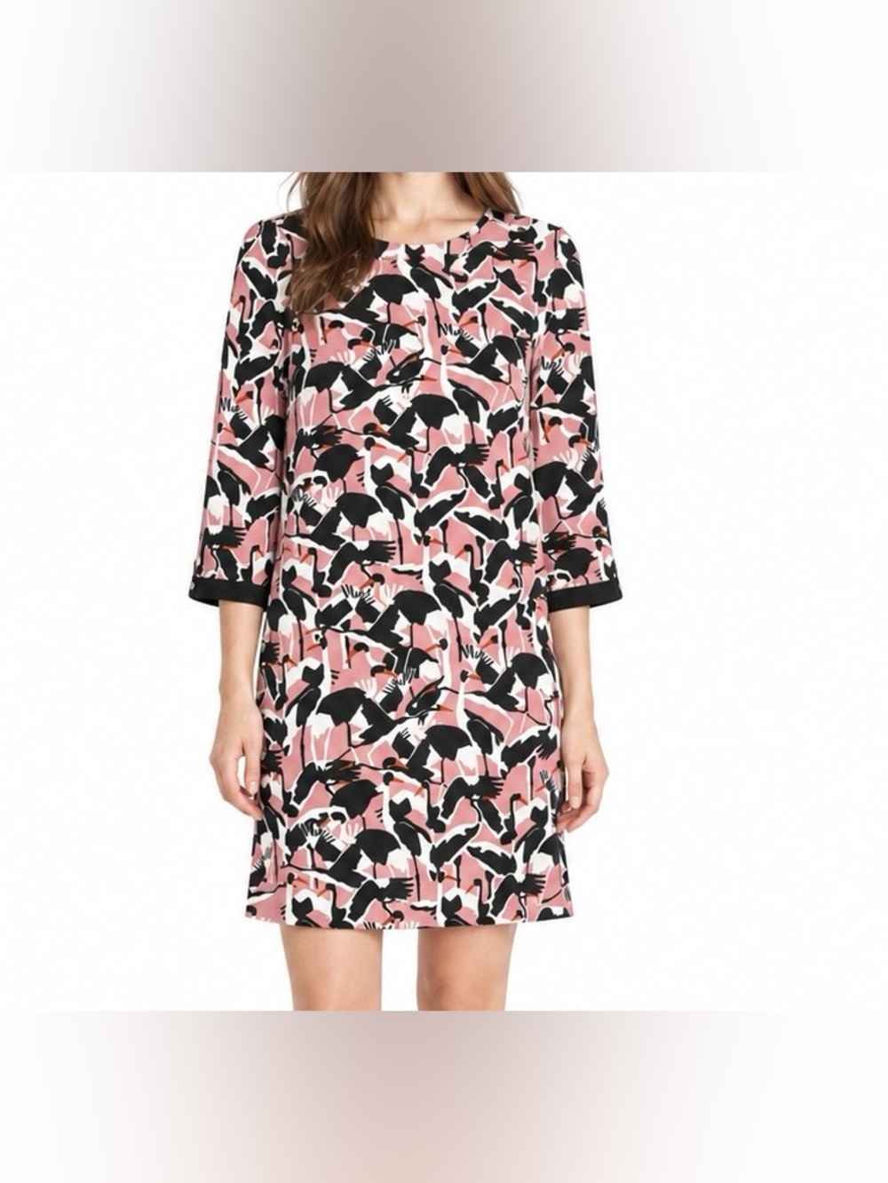 Ted Baker Queta Crane Print Shift Dress Pink Black Size 4 US 10